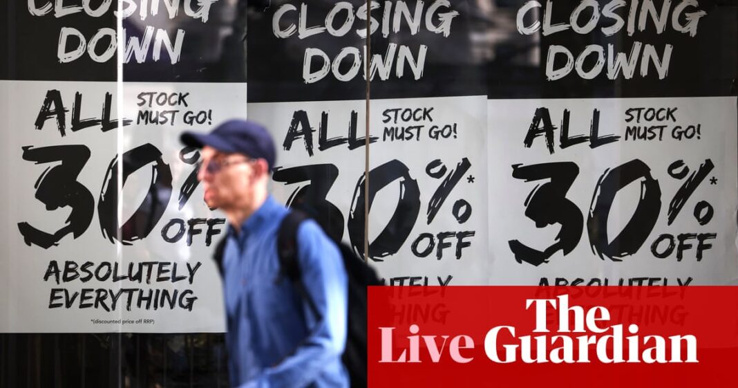 UK consumer confidence drops as household finances are squeezed; Trump tariffs would ‘hit growth’ – business live | Business