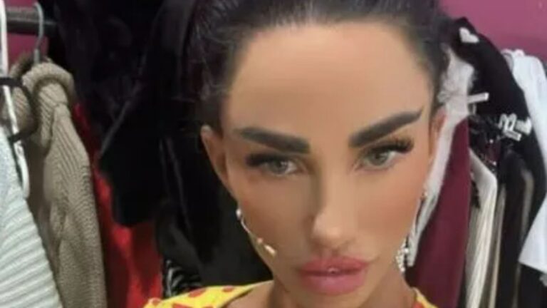 Katie Price shows off huge boob job in plunging top before making transformation as she poses with Kerry Katona’s son