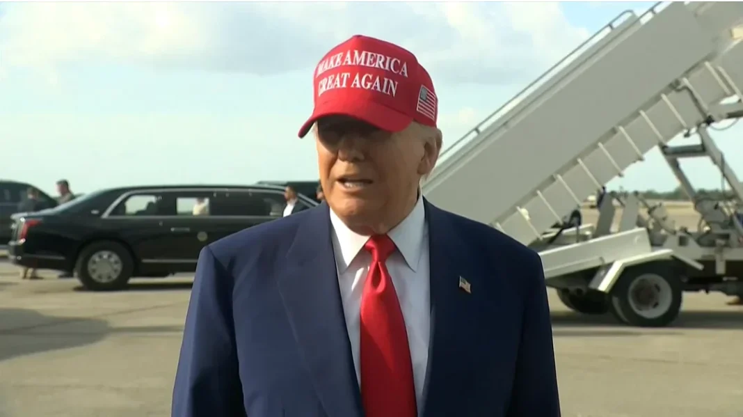 Trump Speaks to Reporters After Landing in West Palm Beach, Florida