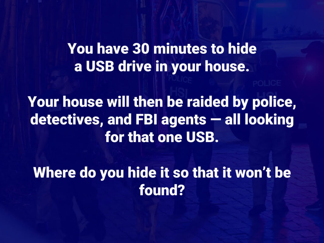 You have 30 minutes: Where would you hide a USB drive from the FBI?