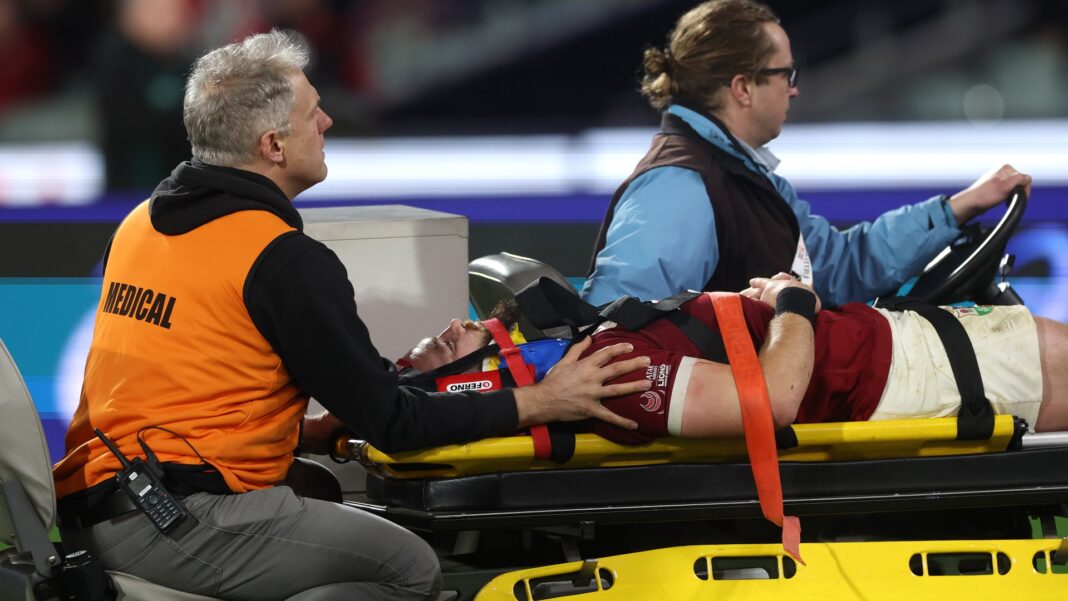 British and Irish Lions star carted off in neck brace after sickening tackle