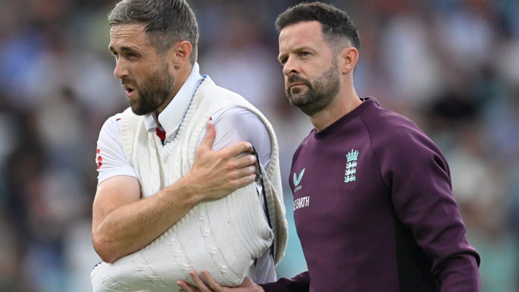 Chris Woakes sustains worrying shoulder injury as England enjoy dominant day against India