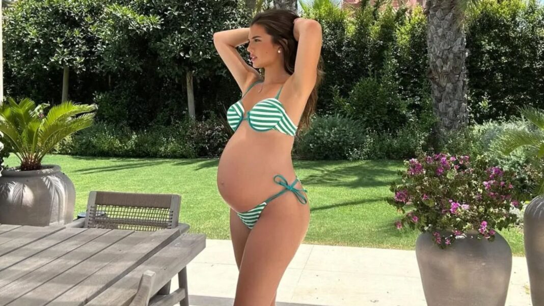 Karren Brady’s daughter Sophia shows off big baby bump in striped bikini ahead second child’s arrival