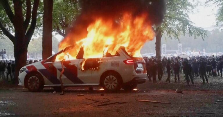 Violence erupts at right-wing demonstration in the Netherlands ahead of election