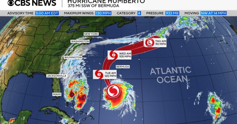 Hurricane Humberto likely to bring dangerous surf to most of East Coast this week. Maps show its forecast path.