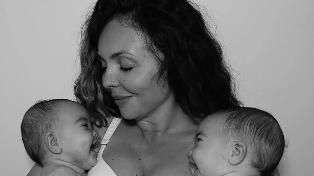 Jesy Nelson makes candid admission about her boobs and belly as she shares sweet snap in bra with her baby twins