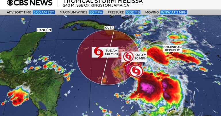 Tropical Storm Melissa forecast to become major hurricane. Maps show its path.