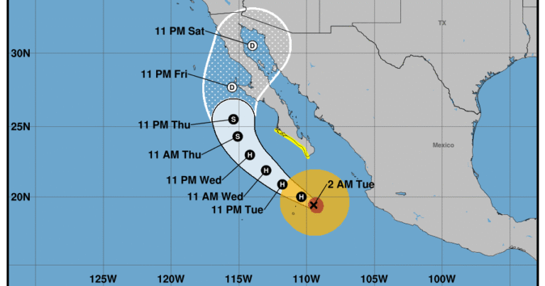 Hurricane Priscilla strengthens into Category 2 storm off Mexico’s west coast. Maps show forecast path.