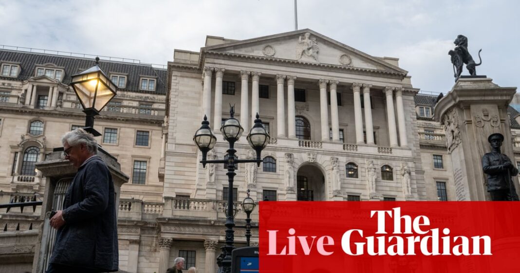 Bank of England says UK inflation has peaked after leaving interest rates on hold at 4% – business live | Business