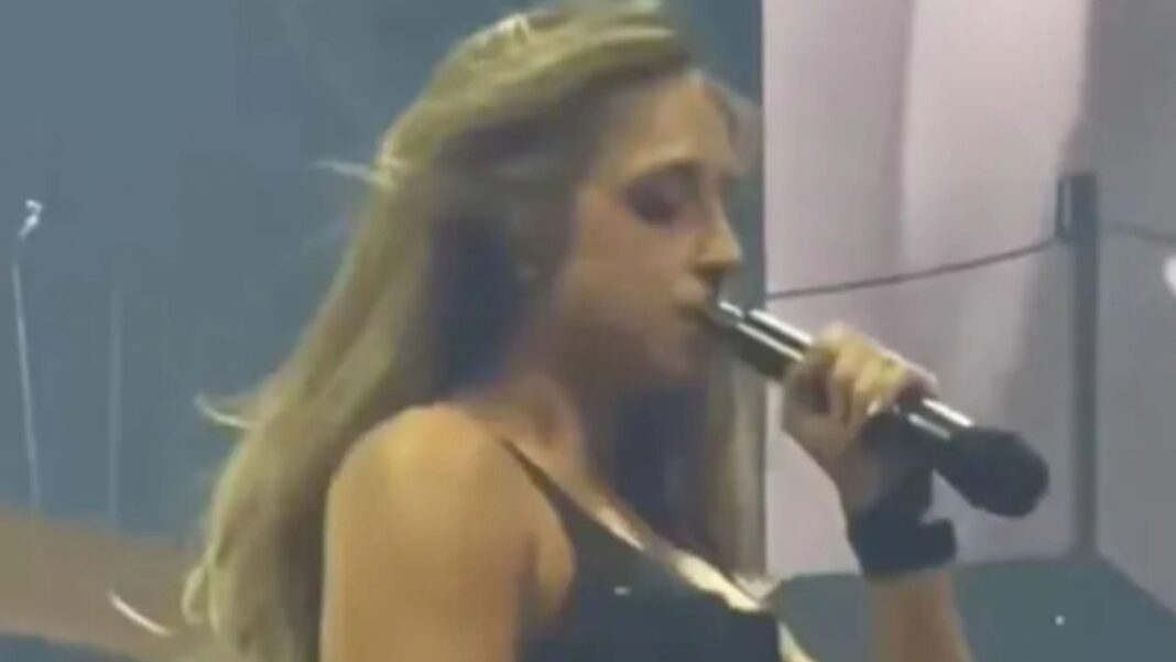 Watch the awkward moment huge popstar is accused of lip-syncing in embarrassing on-stage blunder