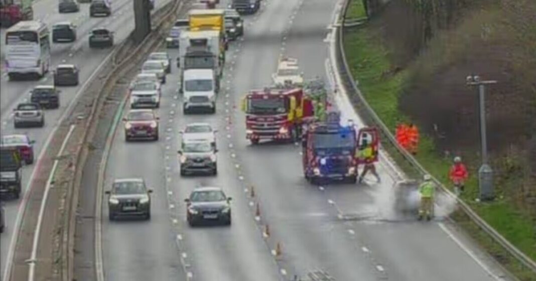 M56 traffic: Car explodes into flames sparking severe delays | UK | News
