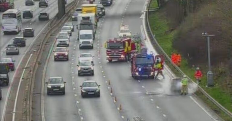 M56 traffic: Car explodes into flames sparking severe delays | UK | News