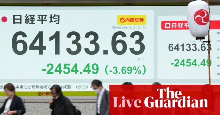 Stock markets fall and oil jumps as Middle East conflict intensifies and AI boom falters – business live | Business