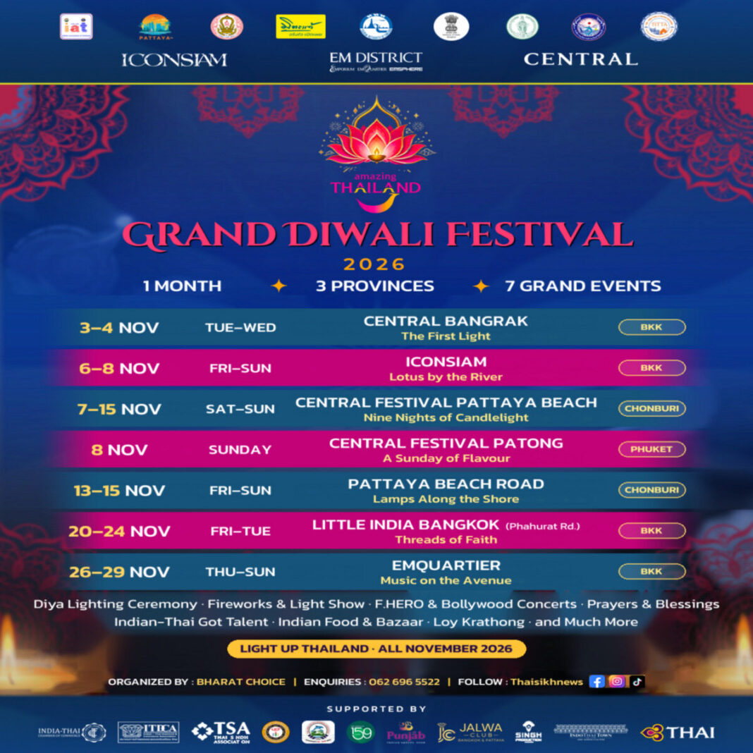 Bangkok Steps Up Alongside Pattaya and Phuket to Boost Diwali Tourism With Seven Free Events Across Thailand